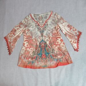 Live and Let Live Top Womens Large Multicolor Paisley Boho Crochet Hippie Blouse